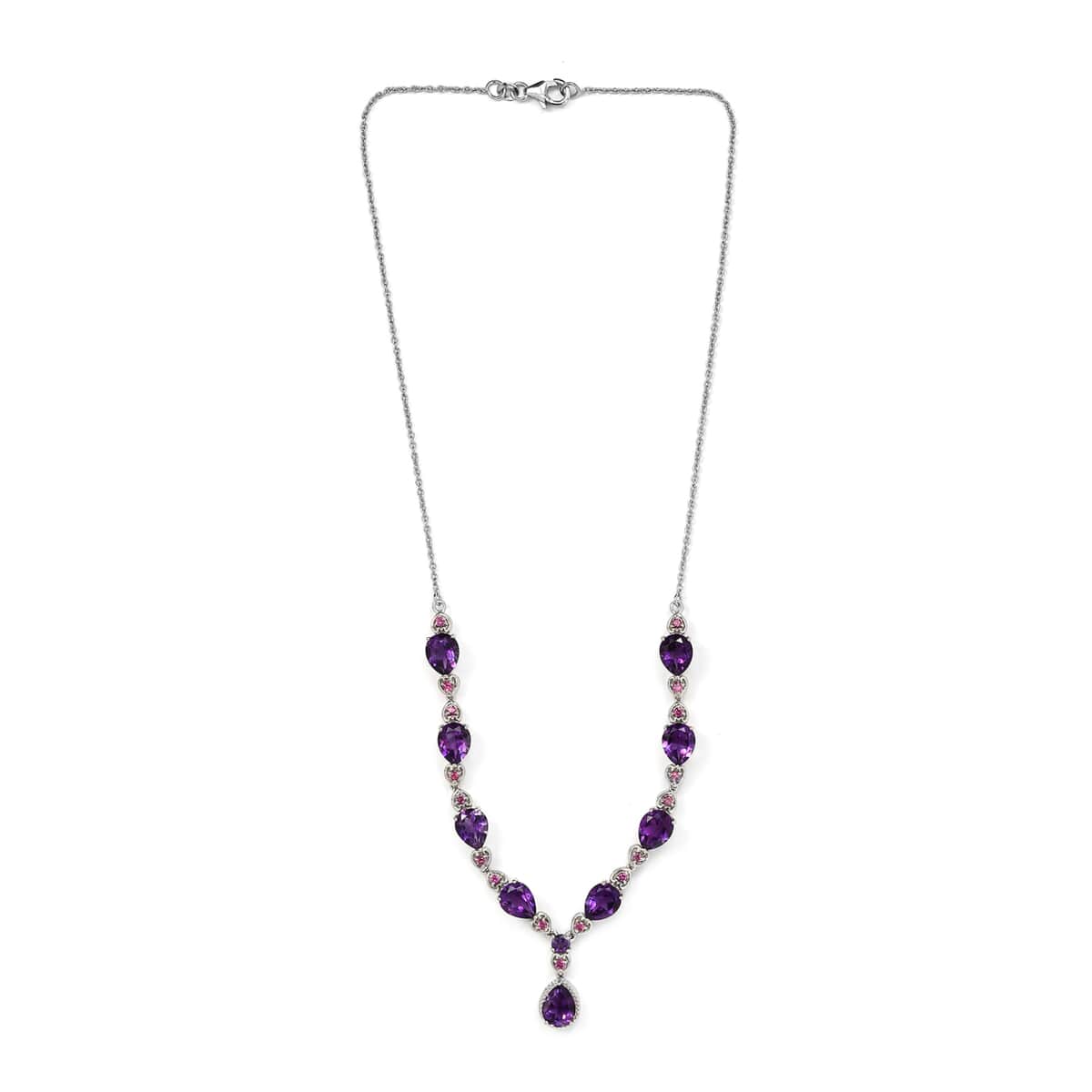 Premium Moroccan Amethyst and Orissa Rhodolite Garnet Station Necklace 18 Inches in Platinum Over Sterling Silver 15.30 ctw image number 3