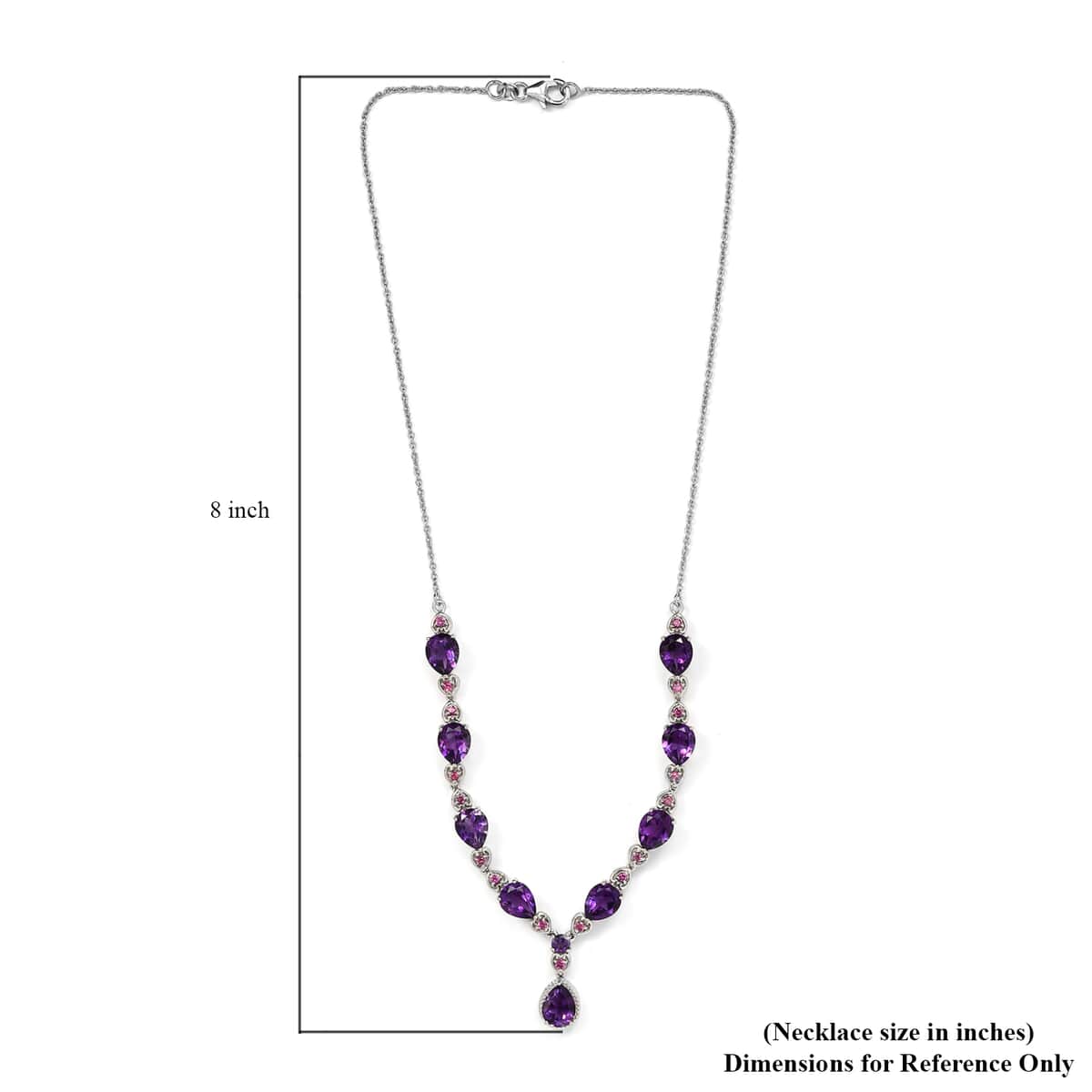 Premium Moroccan Amethyst and Orissa Rhodolite Garnet Station Necklace 18 Inches in Platinum Over Sterling Silver 15.30 ctw image number 5