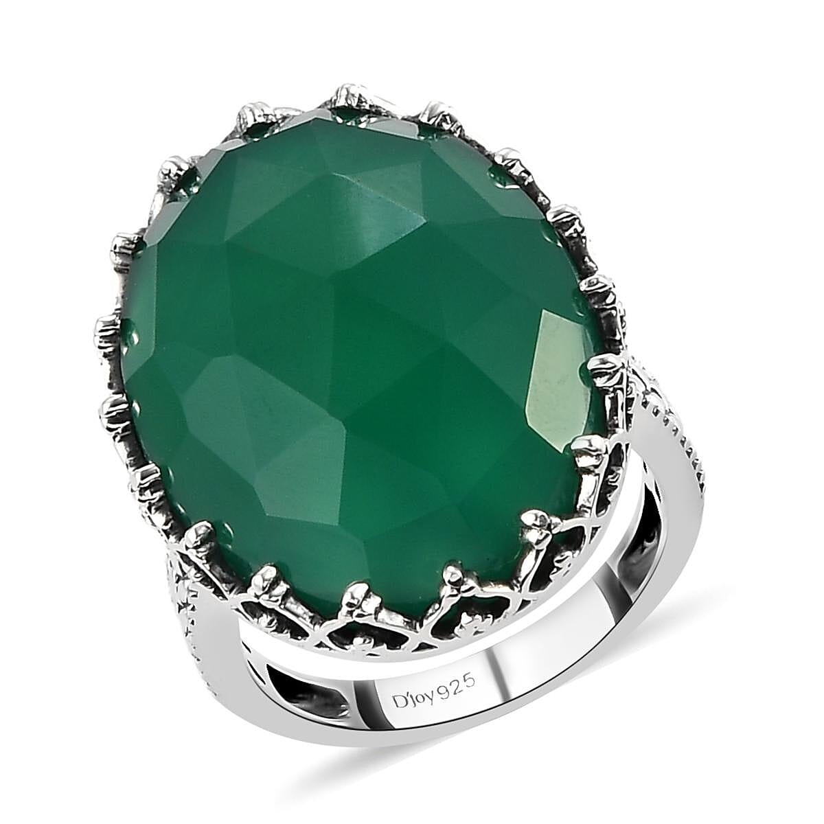 Verde Onyx Rose Cut Fancy Ring in Sterling Silver (Size 7.0) 7.30 ctw