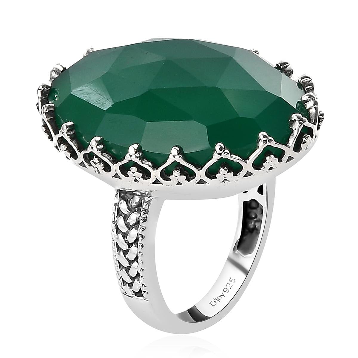 Verde Onyx Rose Cut Fancy Ring in Sterling Silver (Size 7.0) 7.30 ctw