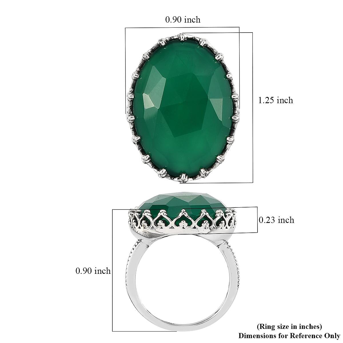 Verde Onyx Rose Cut Fancy Ring in Sterling Silver (Size 7.0) 7.30 ctw