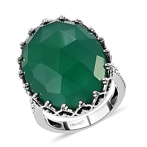 Verde Onyx Rose Cut 7.30 ctw Fancy Ring in Sterling Silver (Size 8.0) 