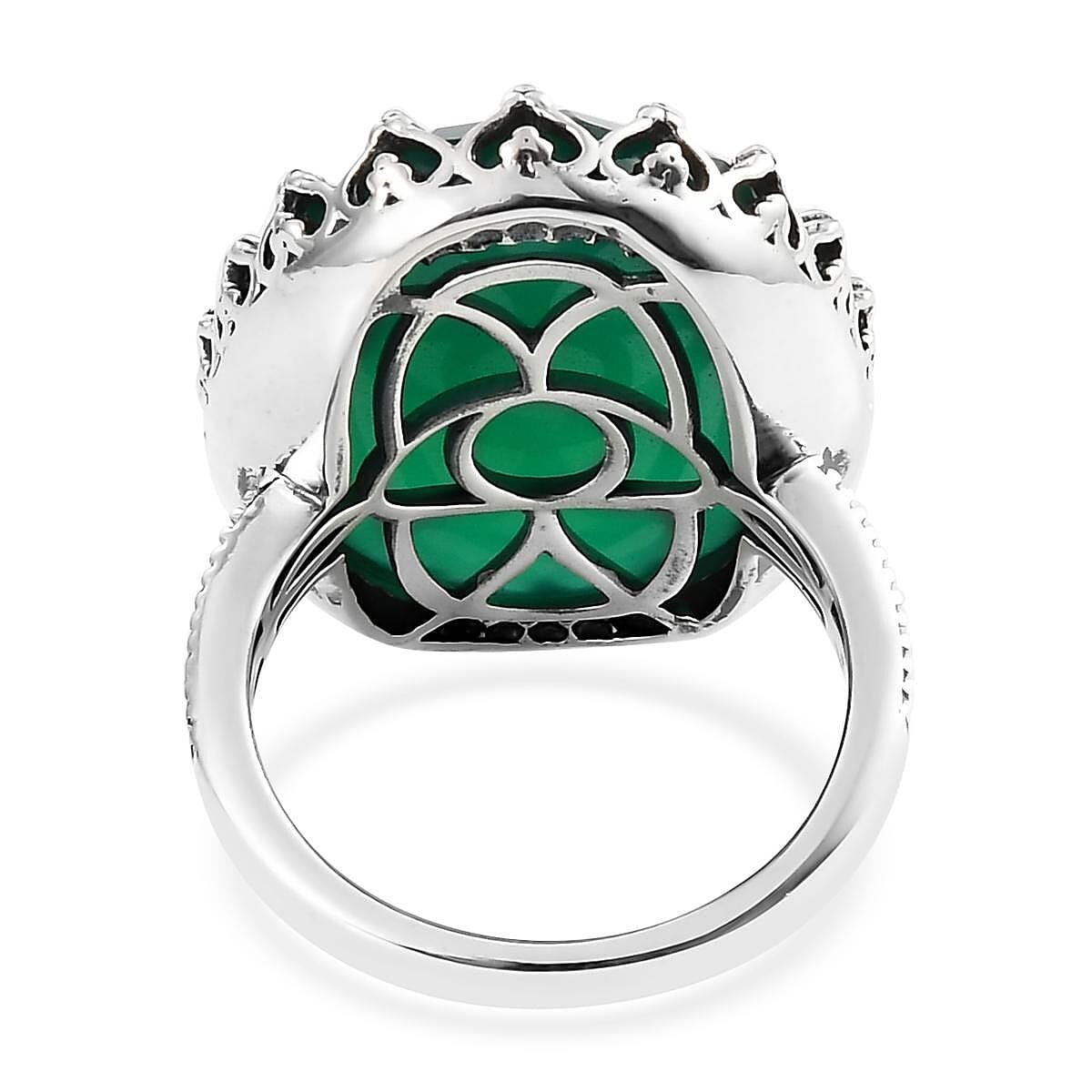 Verde Onyx Rose Cut 7.30 ctw Fancy Ring in Sterling Silver (Size 8.0)  image number 4