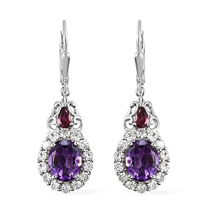 Premium Moroccan Amethyst and Multi Gemstone Lever Back Earrings in Platinum Over Sterling Silver 6.00 ctw