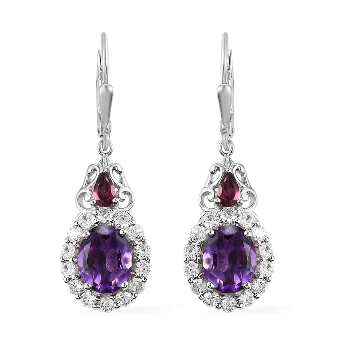 Premium Moroccan Amethyst and Multi Gemstone Lever Back Earrings in Platinum Over Sterling Silver 6.00 ctw image number 0