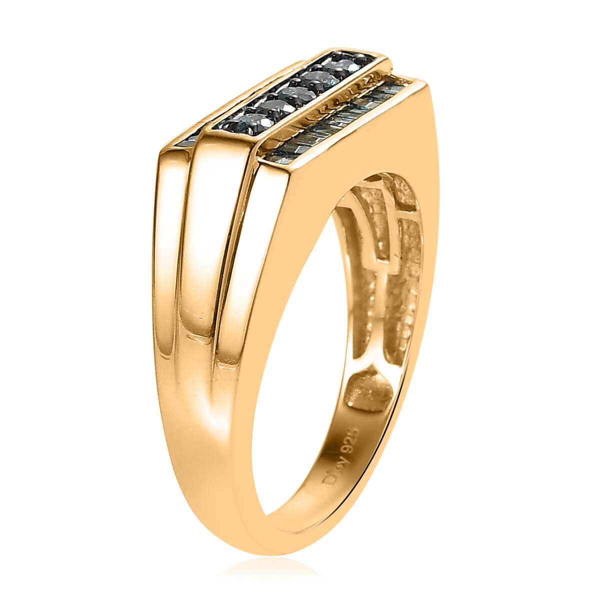 Blue Diamond Men's Ring in Vermeil Yellow Gold Over Sterling Silver (Size 10.0) 0.75 ctw image number 3