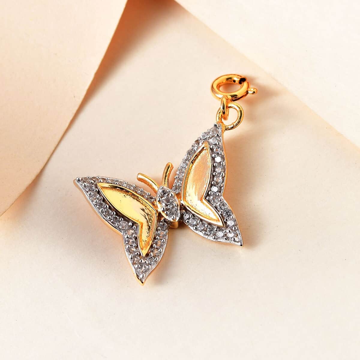Natural White Zircon Butterfly Charm in Vermeil Yellow Gold Over Sterling Silver 0.60 ctw image number 1