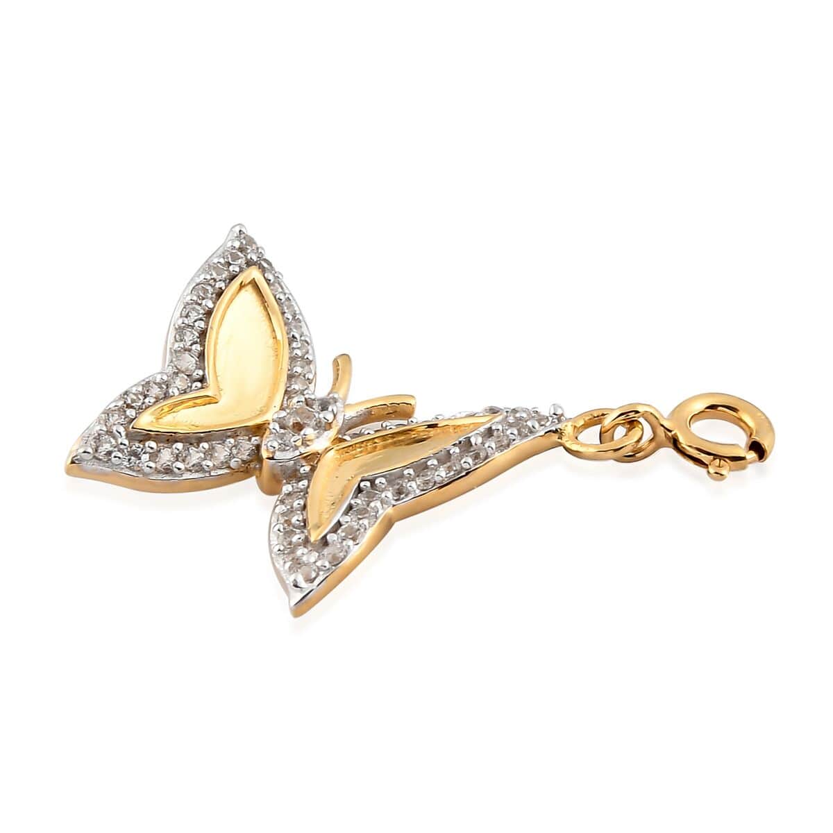 Natural White Zircon Butterfly Charm in Vermeil Yellow Gold Over Sterling Silver 0.60 ctw image number 3