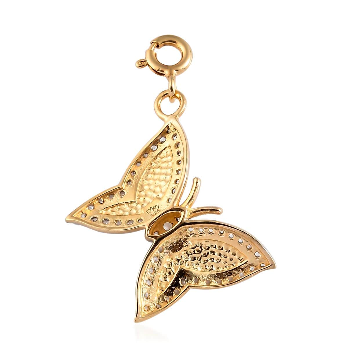 Natural White Zircon Butterfly Charm in Vermeil Yellow Gold Over Sterling Silver 0.60 ctw image number 4