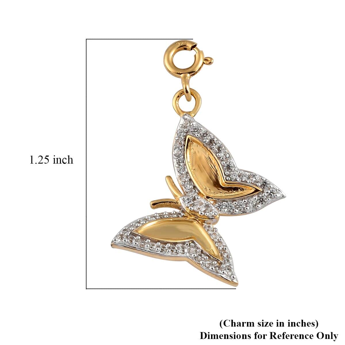 Natural White Zircon Butterfly Charm in Vermeil Yellow Gold Over Sterling Silver 0.60 ctw image number 5