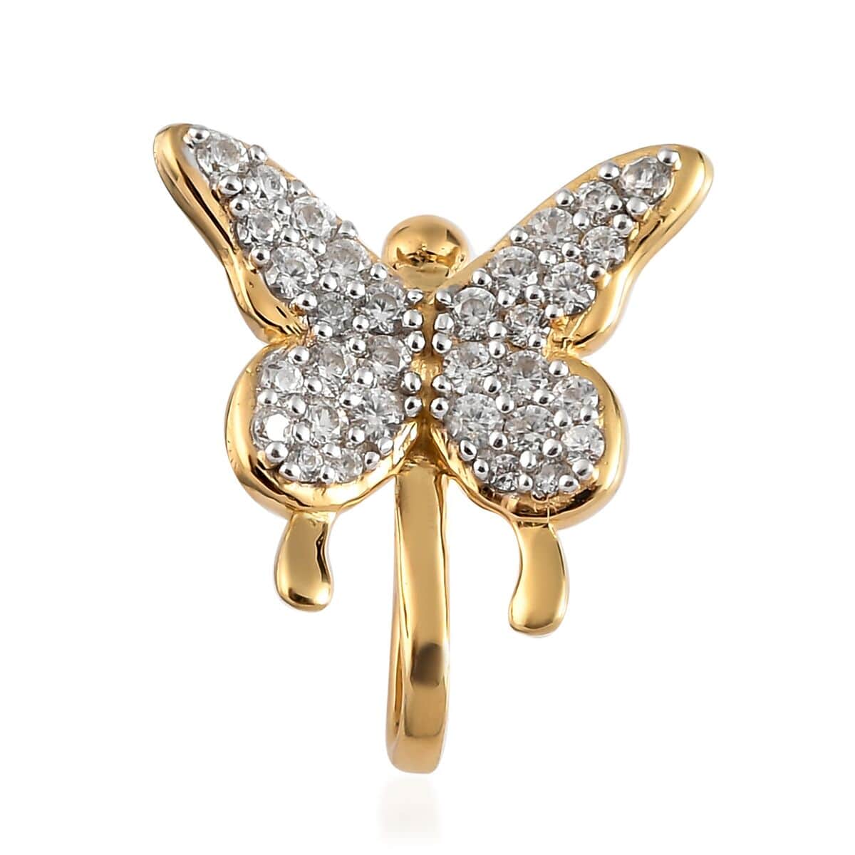 Natural White Zircon Butterfly Ear Cuff in Vermeil Yellow Gold Over Sterling Silver 0.50 ctw image number 0