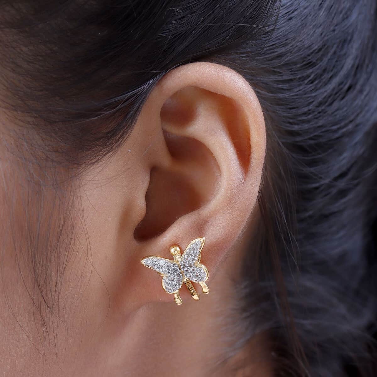 Natural White Zircon Butterfly Ear Cuff in Vermeil Yellow Gold Over Sterling Silver 0.50 ctw image number 2