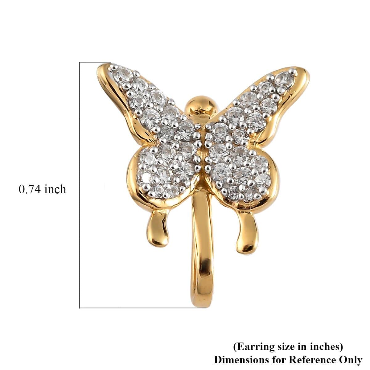 Natural White Zircon Butterfly Ear Cuff in Vermeil Yellow Gold Over Sterling Silver 0.50 ctw image number 5