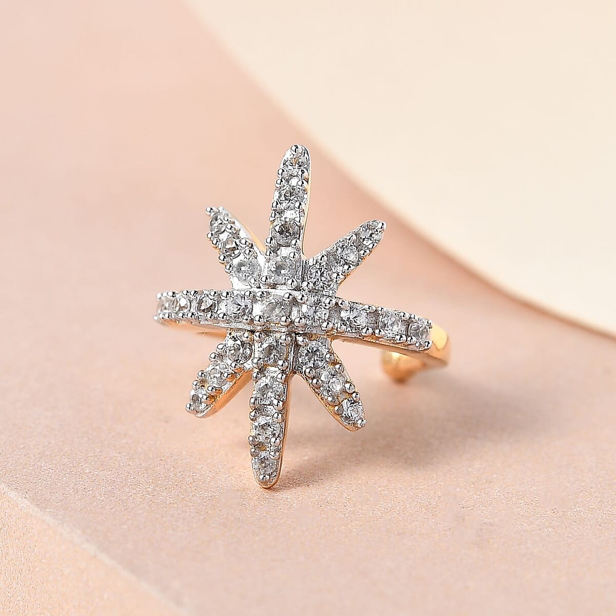 Natural White Zircon Fancy Star Burst Ear Cuff in Vermeil Yellow Gold Over Sterling Silver 0.30 ctw image number 1