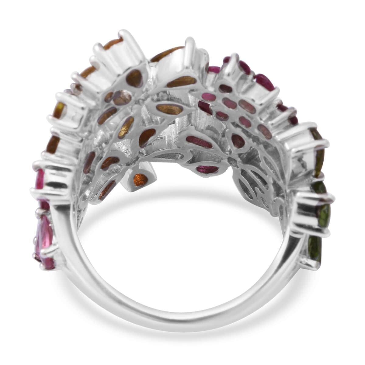 Multi-Tourmaline Floral Ring in Platinum Over Sterling Silver (Size 10.0) 5.75 ctw image number 3
