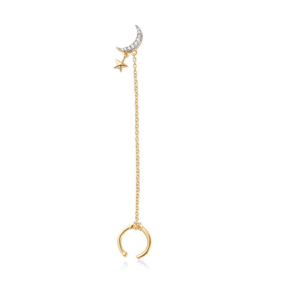 Natural White Zircon Moon Star Ear Cuff in Vermeil Yellow Gold Over Sterling Silver 0.20 ctw image number 0