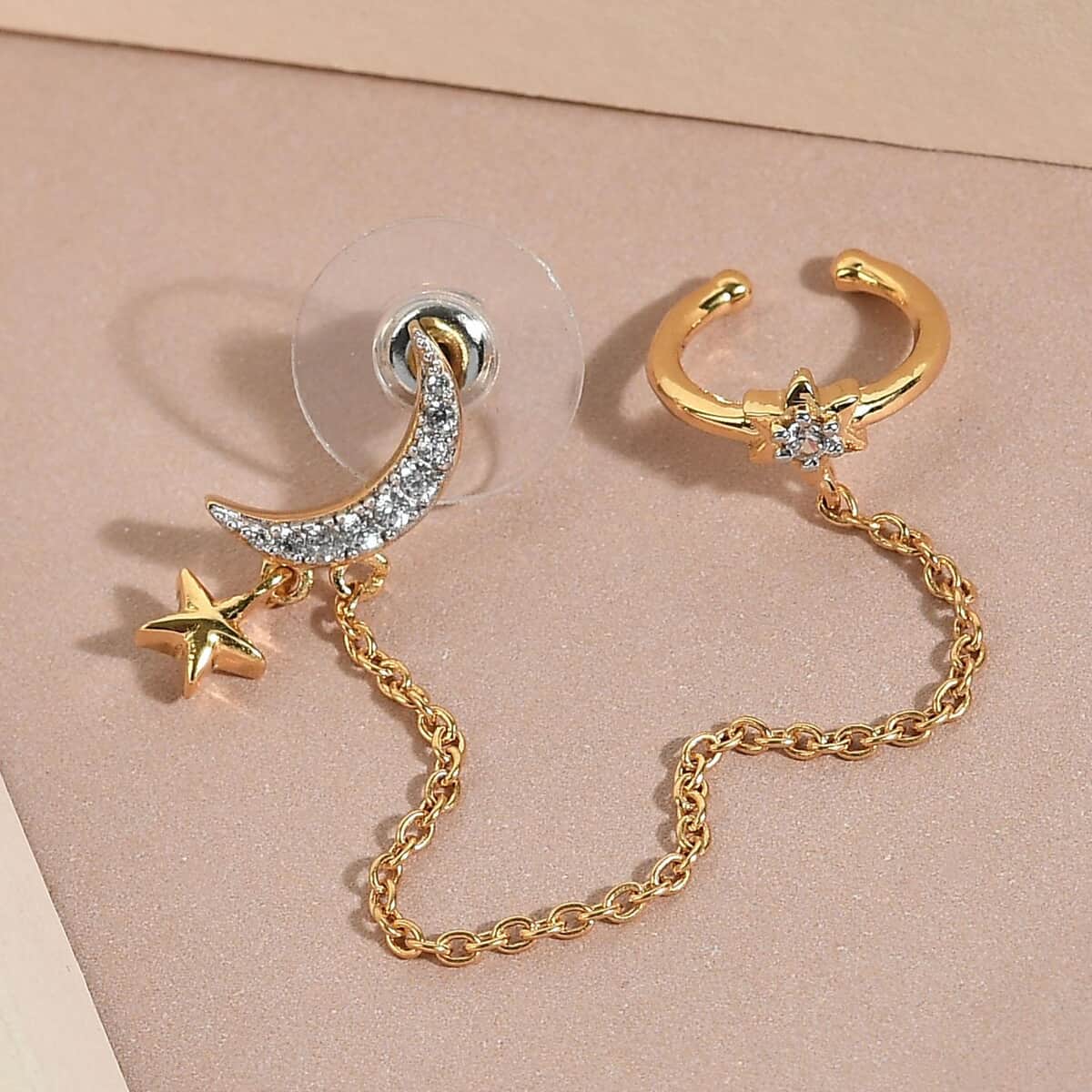 Natural White Zircon Moon Star Ear Cuff in Vermeil Yellow Gold Over Sterling Silver 0.20 ctw image number 1