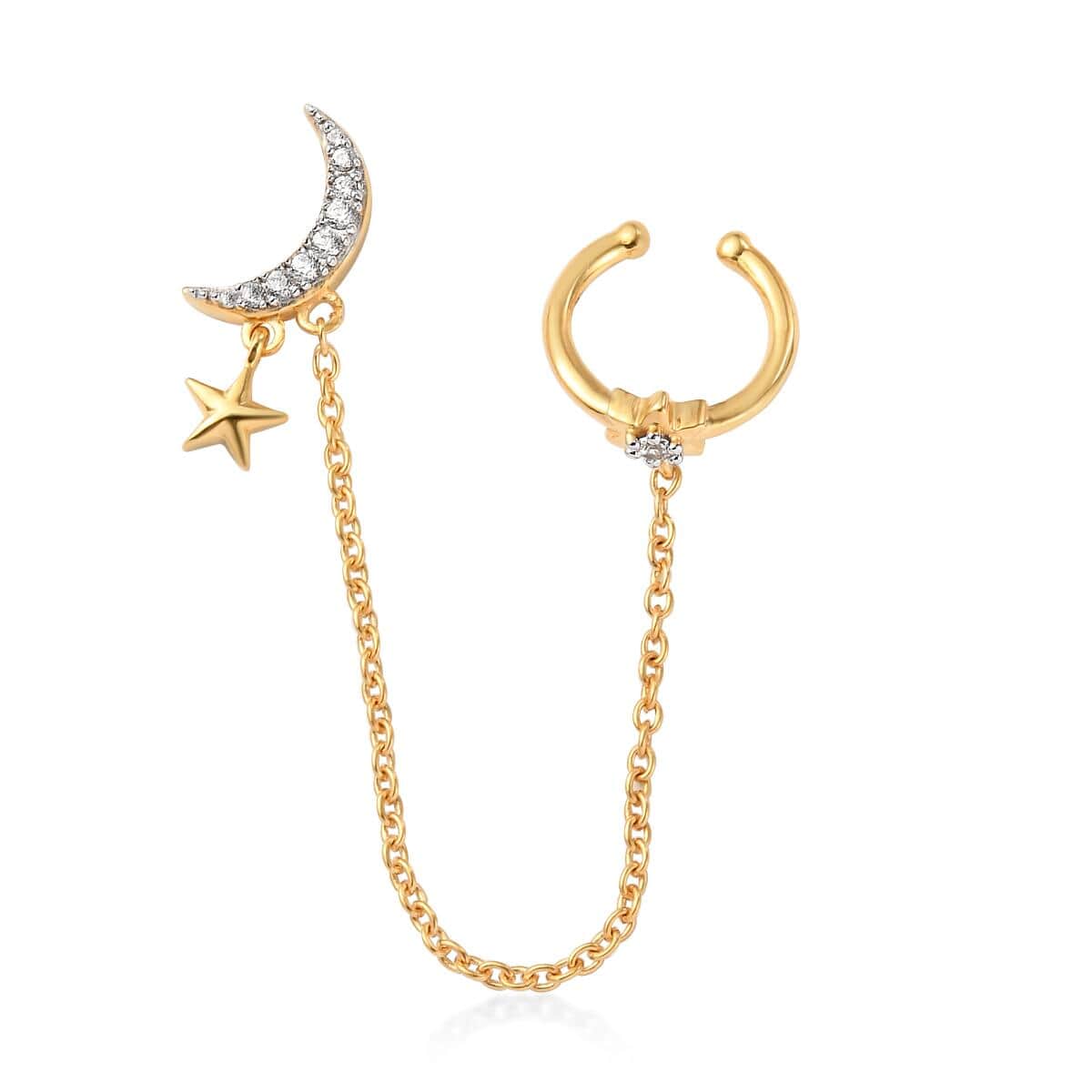 Natural White Zircon Moon Star Ear Cuff in Vermeil Yellow Gold Over Sterling Silver 0.20 ctw image number 3