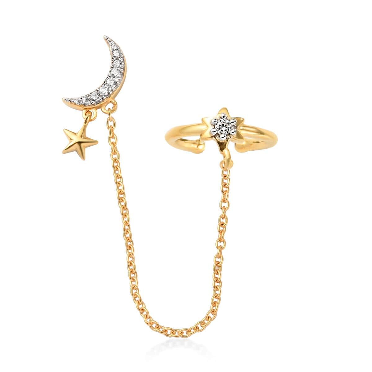 Natural White Zircon Moon Star Ear Cuff in Vermeil Yellow Gold Over Sterling Silver 0.20 ctw image number 4
