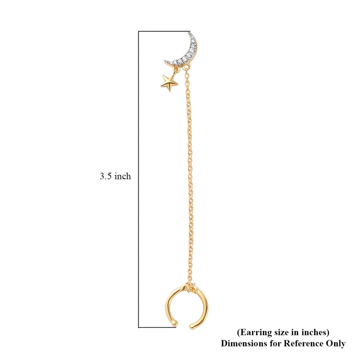 Natural White Zircon Moon Star Ear Cuff in Vermeil Yellow Gold Over Sterling Silver 0.20 ctw image number 5