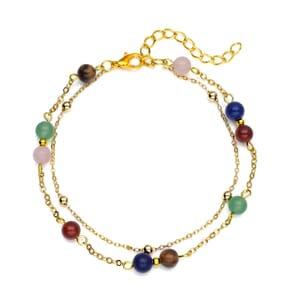 Multi Gemstone Beaded Anklet in Goldtone (8-11 Inch) 17.50 ctw