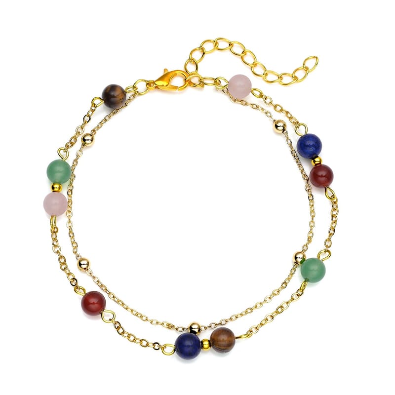 Multi Gemstone Beaded Anklet in Goldtone (8-11 Inch) 17.50 ctw