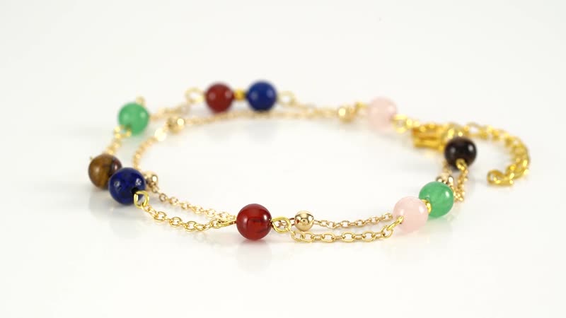 Multi Gemstone Beaded Anklet in Goldtone (8-11 Inch) 17.50 ctw