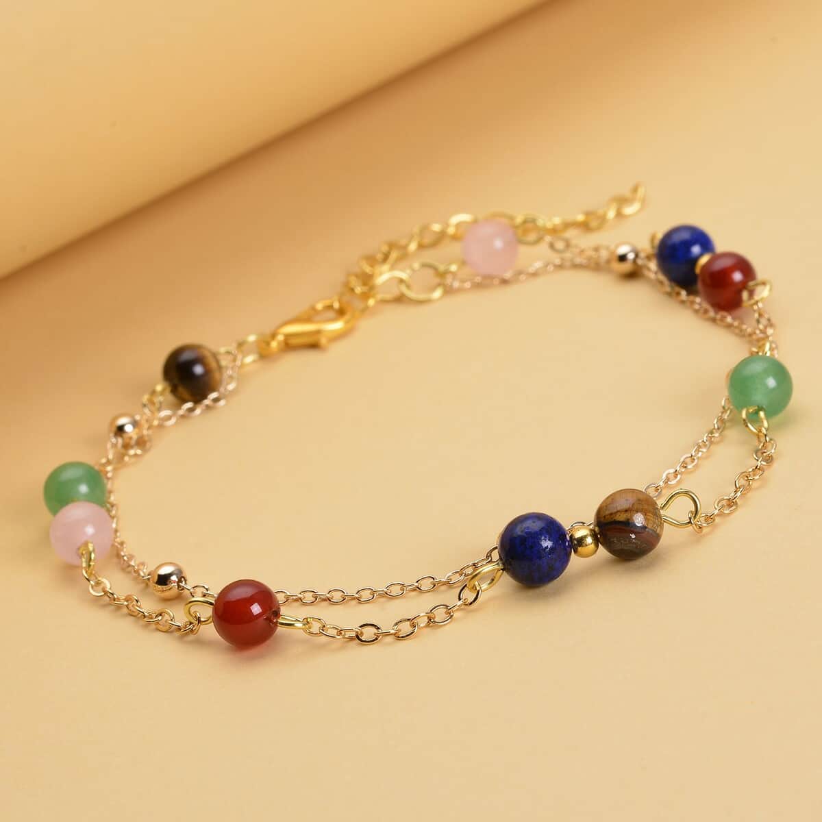 Multi Gemstone Beaded Anklet in Goldtone (8-11 Inch) 17.50 ctw image number 1