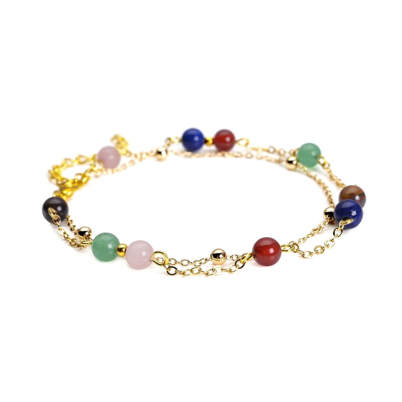 Multi Gemstone Beaded Anklet in Goldtone (8-11 Inch) 17.50 ctw