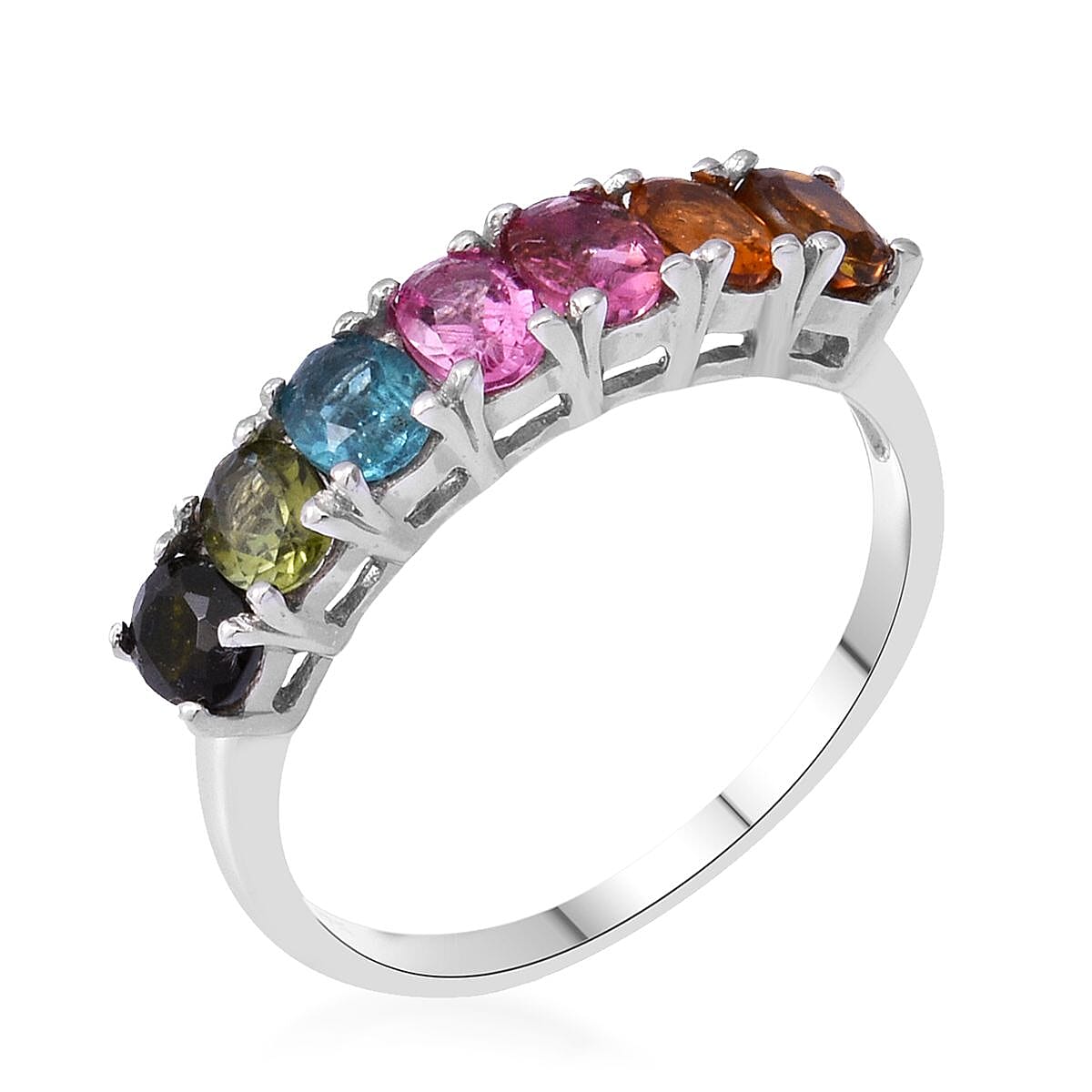 Multi-Tourmaline 7 Stone Ring in Platinum Over Sterling Silver 1.25 ctw image number 2