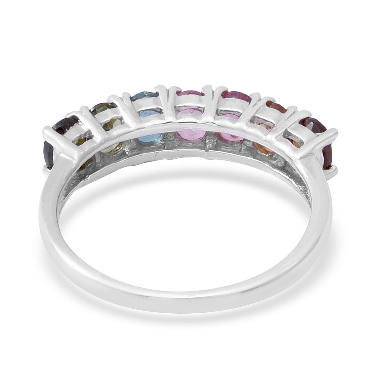 Multi-Tourmaline 7 Stone Ring in Platinum Over Sterling Silver (Size 10.0) 1.25 ctw
