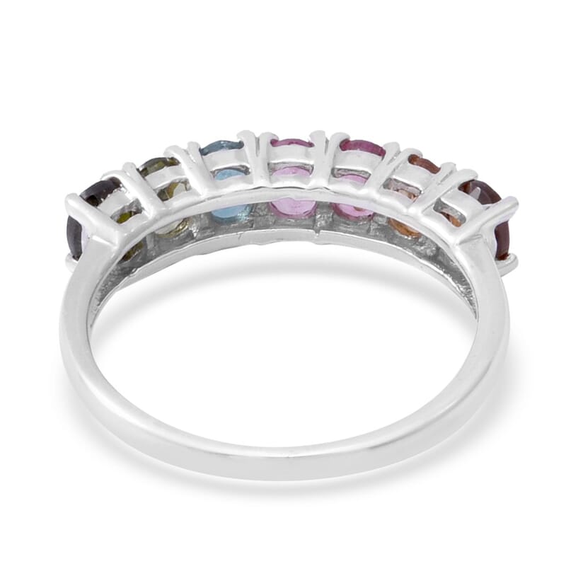 Multi-Tourmaline 7 Stone Ring in Platinum Over Sterling Silver (Size 10.0) 1.25 ctw
