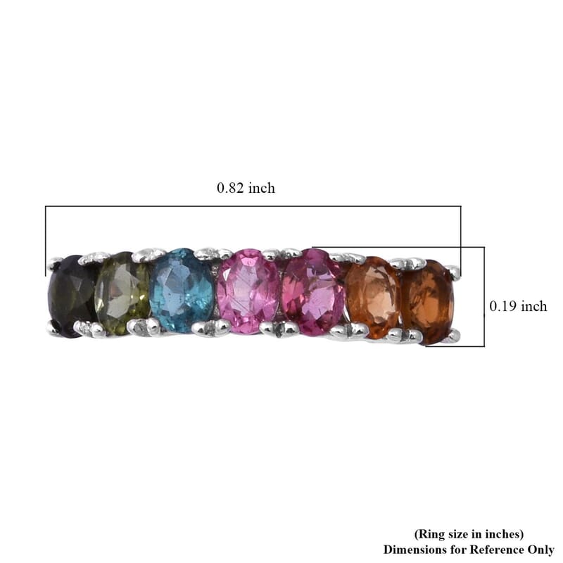 Multi-Tourmaline 7 Stone Ring in Platinum Over Sterling Silver (Size 10.0) 1.25 ctw