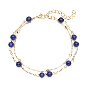 Lapis Lazuli Beaded Anklet in Goldtone (8-11 Inch) 17.50 ctw