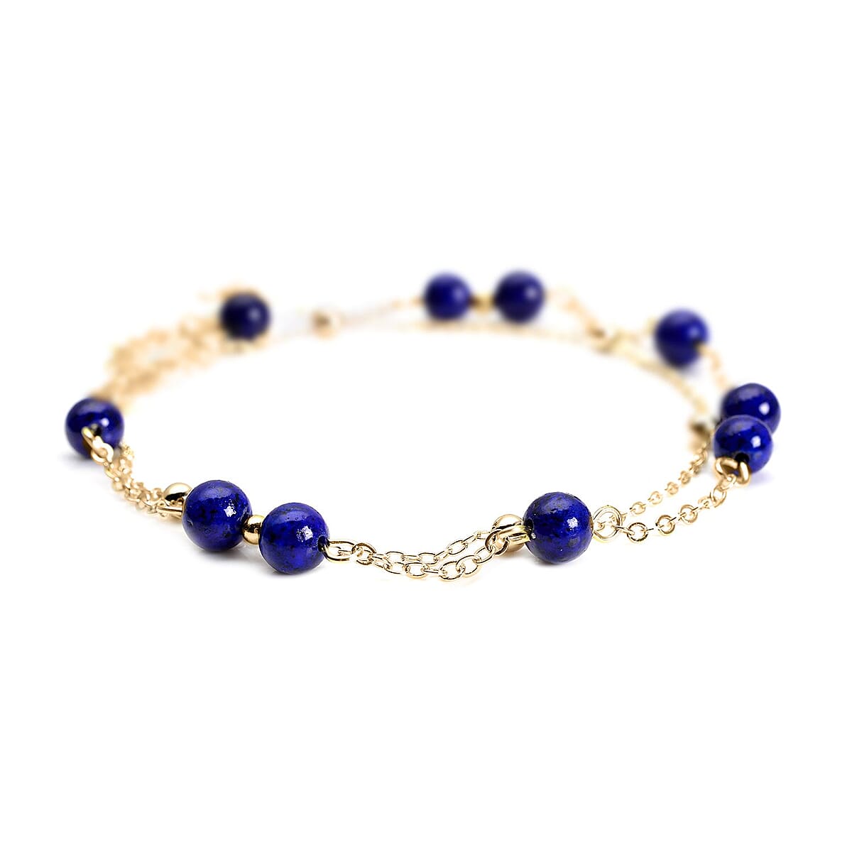 Lapis Lazuli Beaded Anklet in Goldtone (8-11 Inch) 17.50 ctw image number 2