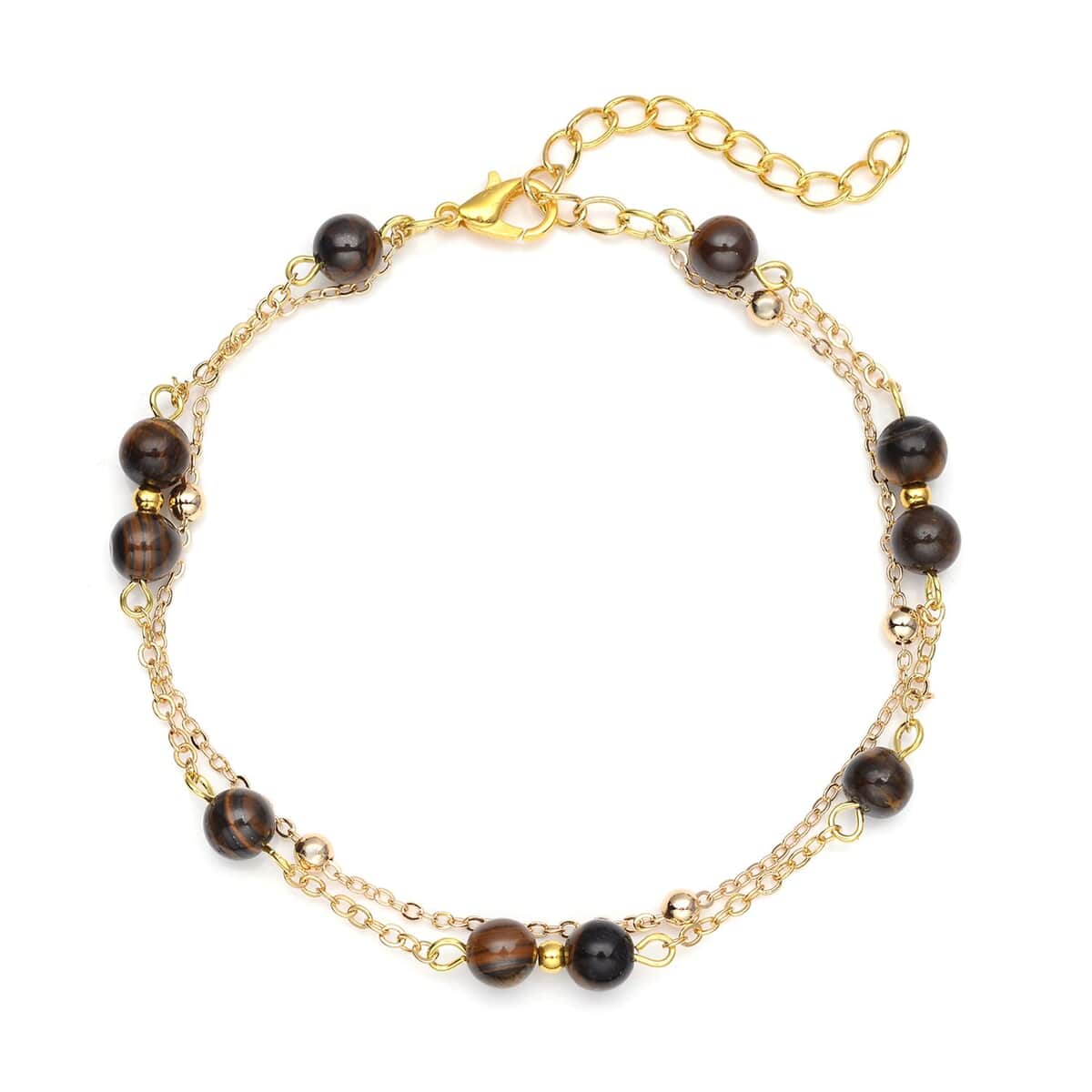 Yellow Tiger's Eye Beaded Anklet in Goldtone (8-11 Inch) 17.50 ctw image number 0