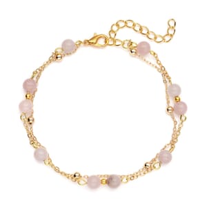 Galilea Rose Quartz Beaded Anklet in Goldtone (8-11 Inch) 17.50 ctw