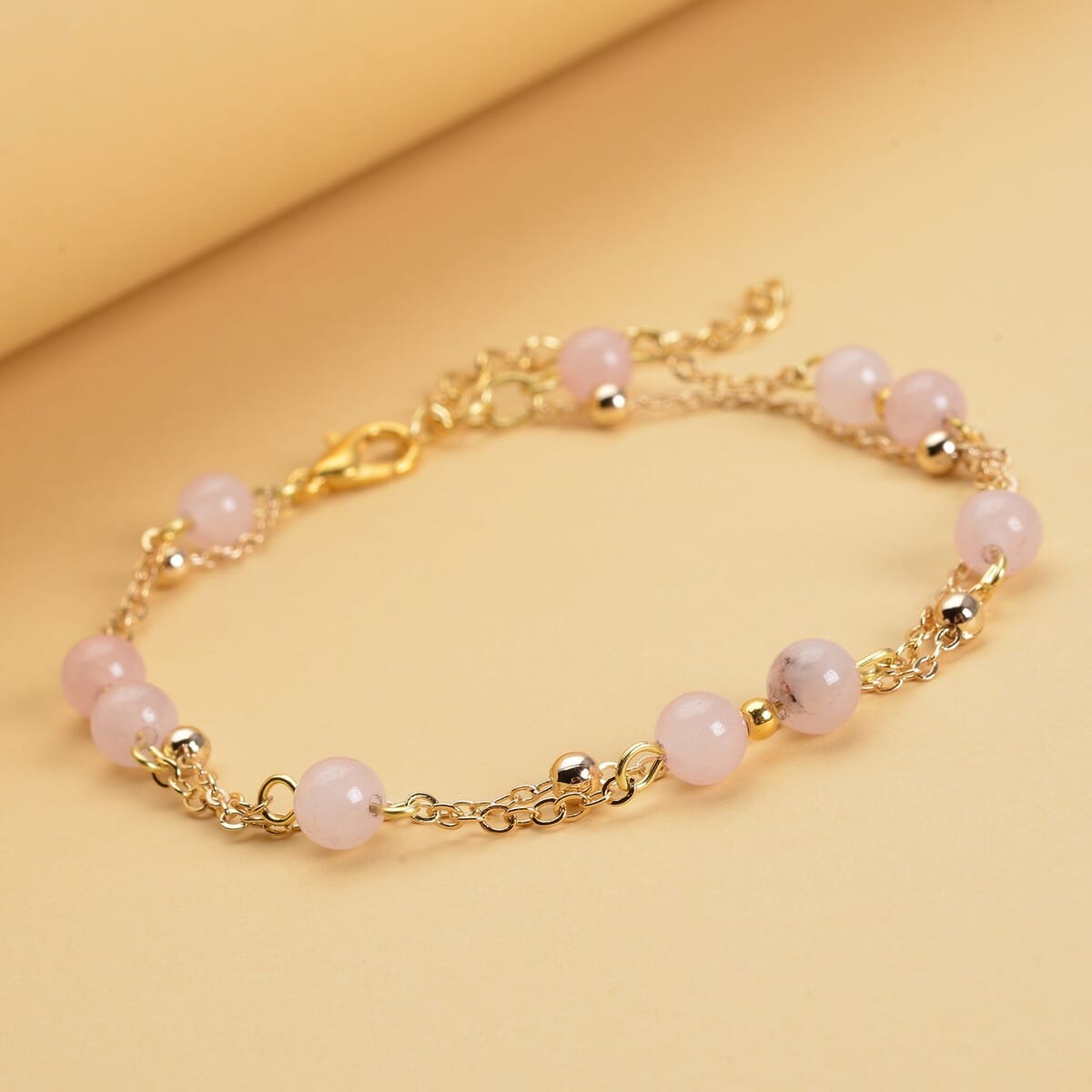 Galilea Rose Quartz Beaded Anklet in Goldtone (8-11 Inch) 17.50 ctw image number 1