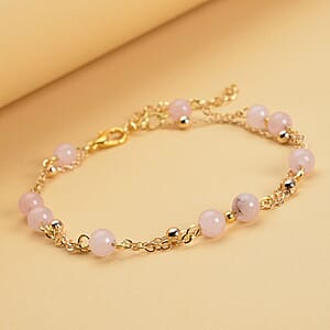 Galilea Rose Quartz Beaded Anklet in Goldtone (8-11 Inch) 17.50 ctw
