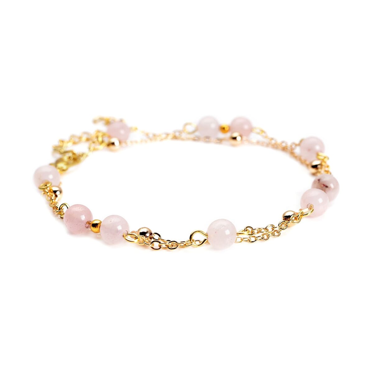 Galilea Rose Quartz Beaded Anklet in Goldtone (8-11 Inch) 17.50 ctw image number 2