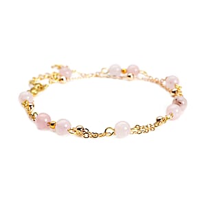 Galilea Rose Quartz Beaded Anklet in Goldtone (8-11 Inch) 17.50 ctw