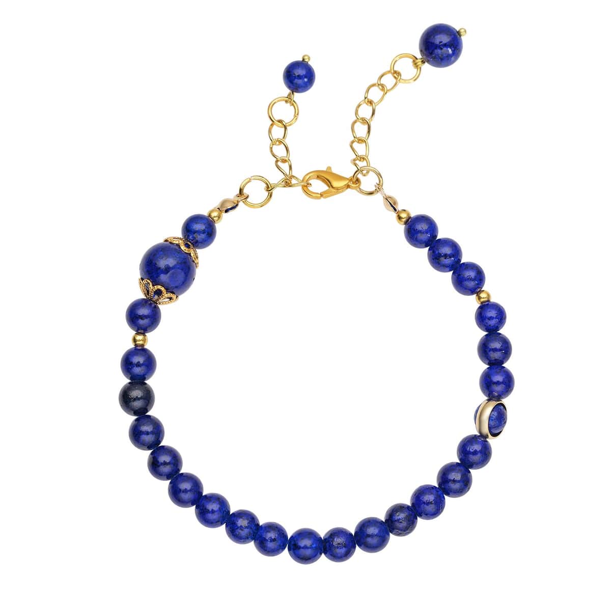 Lapis Lazuli 6-10mm Beaded Anklet in Goldtone (8-9.5In) 56.50 ctw image number 0