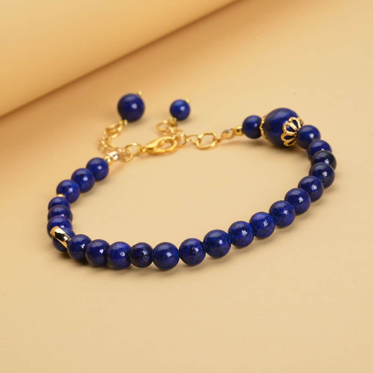 Lapis Lazuli 6-10mm Beaded Anklet in Goldtone (8-9.5In) 56.50 ctw image number 1