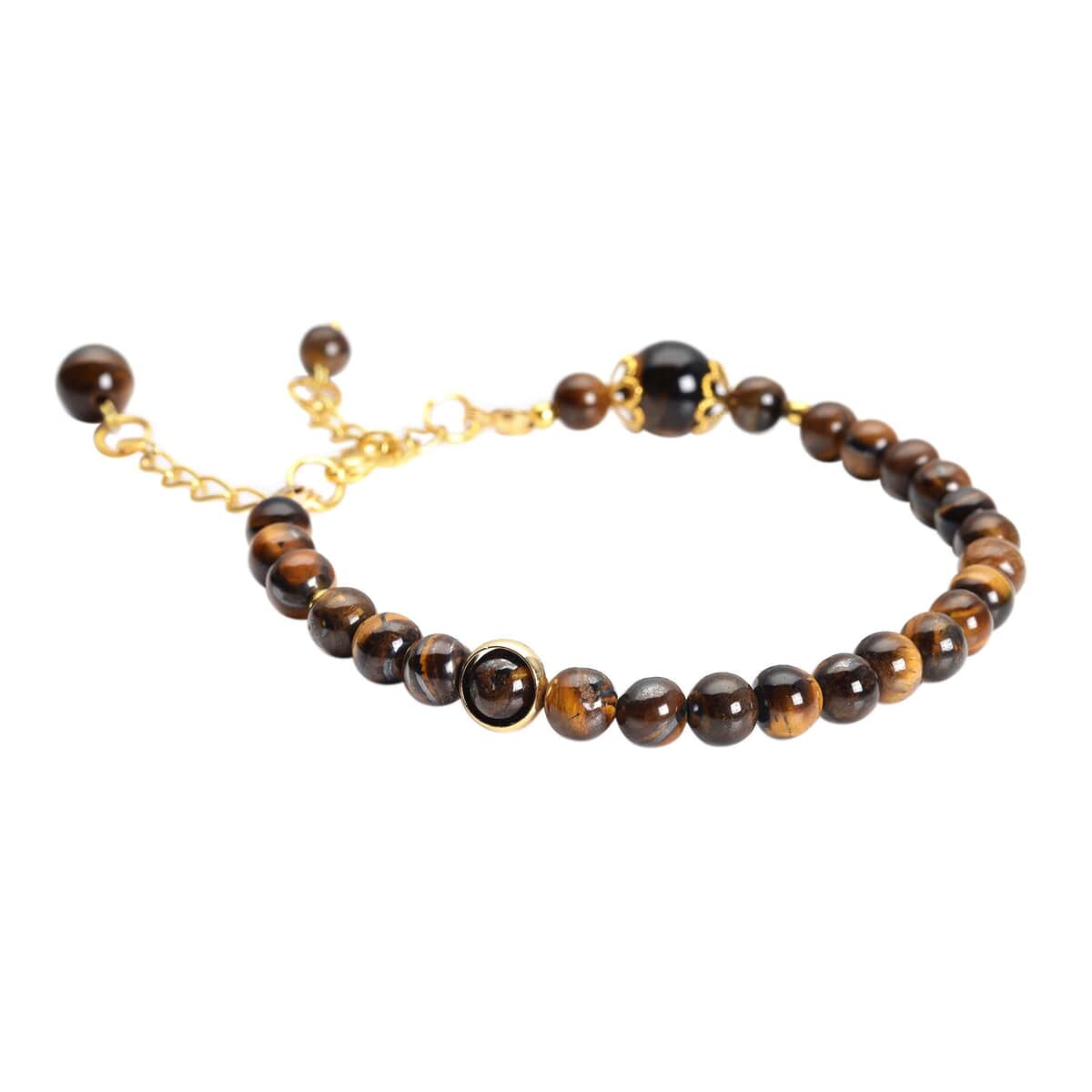 Yellow Tiger's Eye 6-10mm Beaded Anklet in Goldtone (8-9.5In) 56.50 ctw image number 2