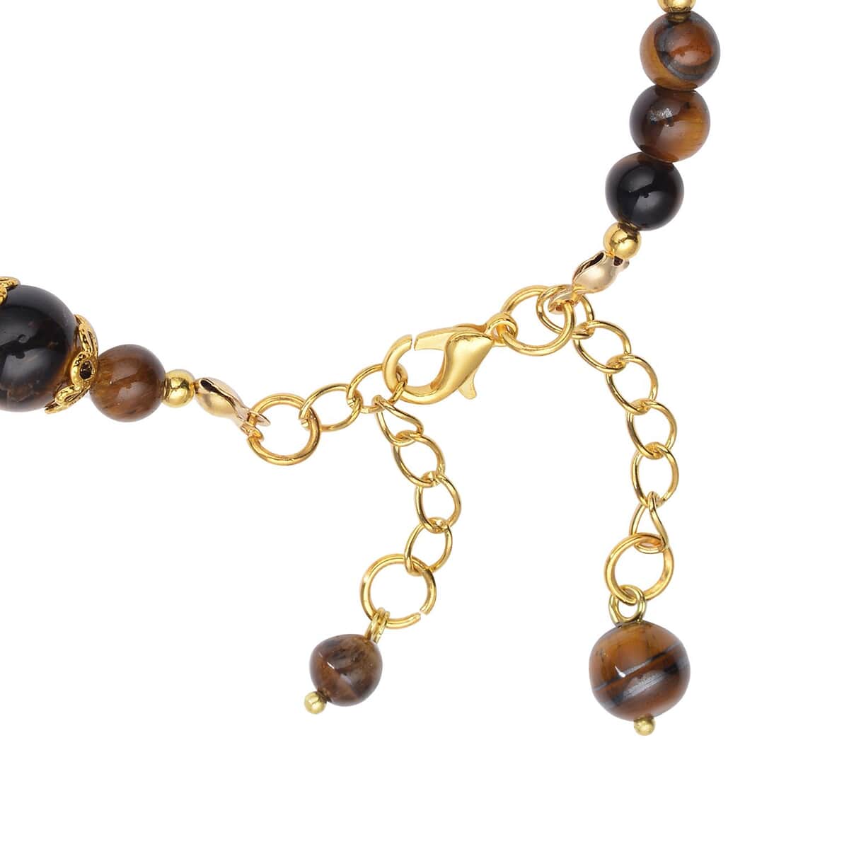 Yellow Tiger's Eye 6-10mm Beaded Anklet in Goldtone (8-9.5In) 56.50 ctw image number 3