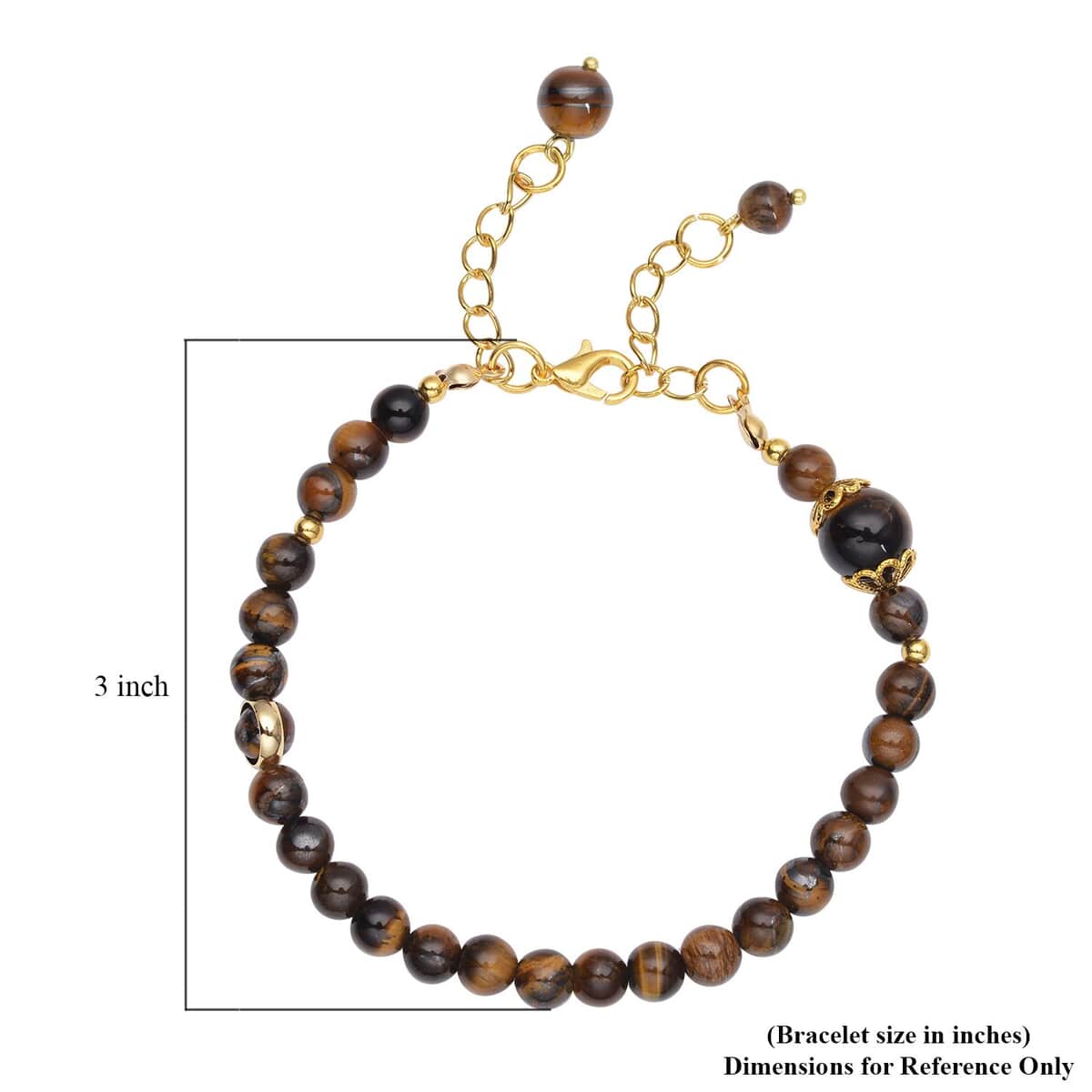 Yellow Tiger's Eye 6-10mm Beaded Anklet in Goldtone (8-9.5In) 56.50 ctw image number 4