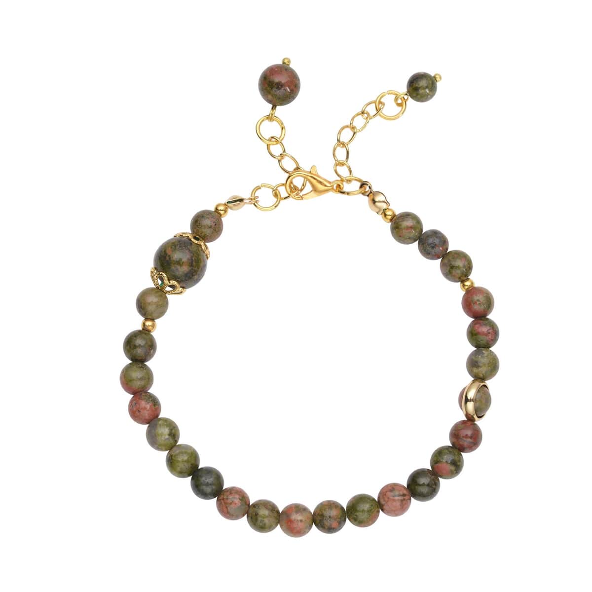 Unakite 6-10mm Beaded Anklet in Goldtone (8-9.5In) 56.50 ctw image number 0