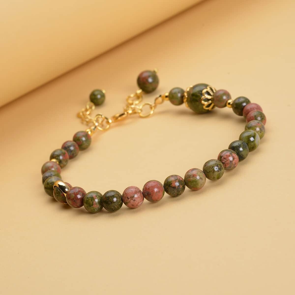 Unakite 6-10mm Beaded Anklet in Goldtone (8-9.5In) 56.50 ctw image number 1