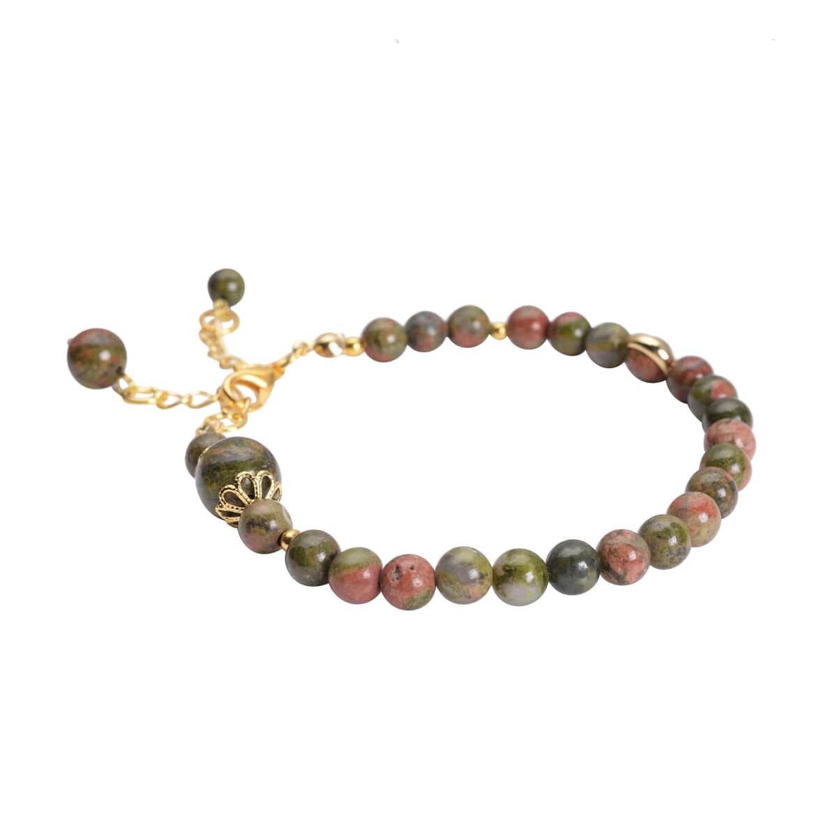 Unakite 6-10mm Beaded Anklet in Goldtone (8-9.5In) 56.50 ctw image number 2