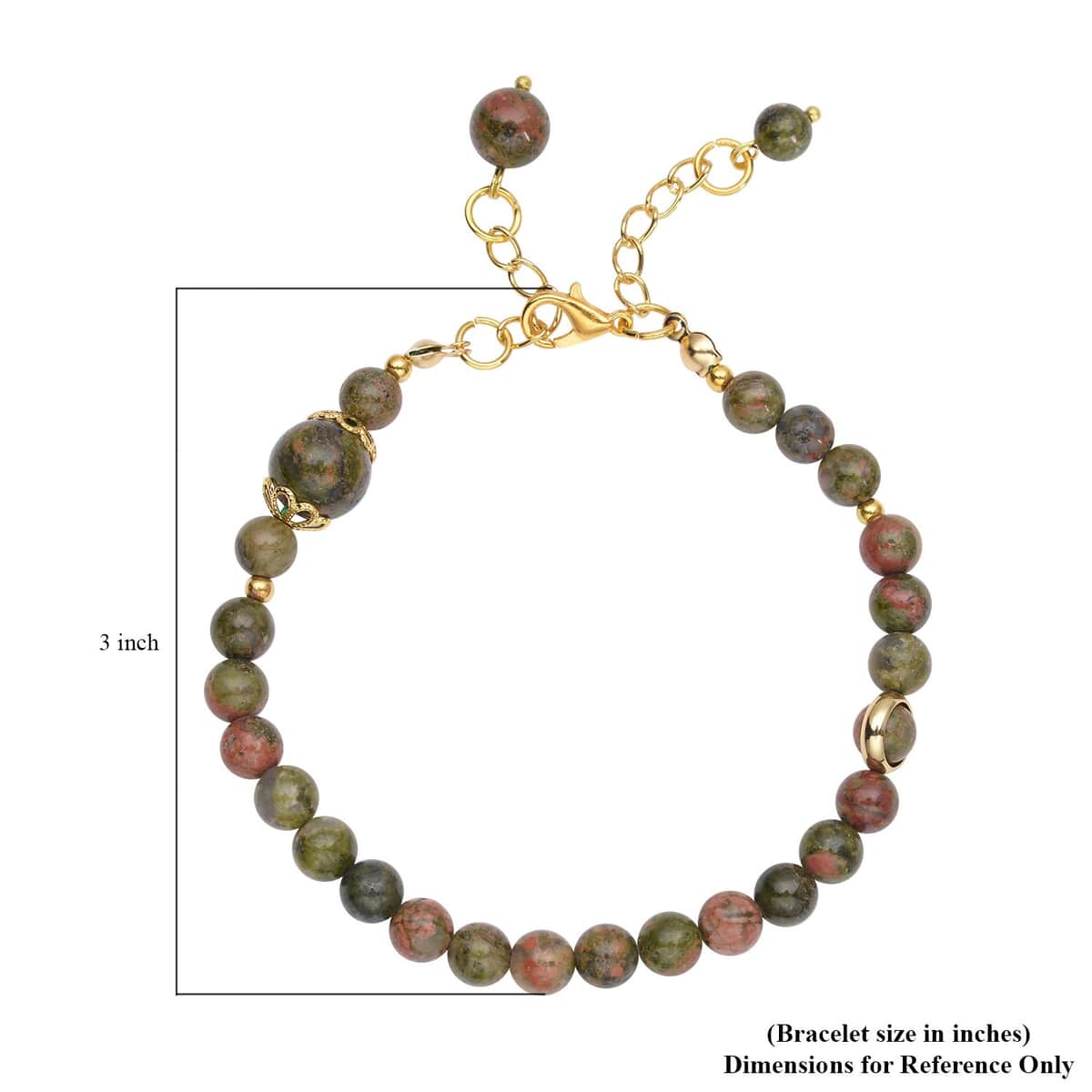 Unakite 6-10mm Beaded Anklet in Goldtone (8-9.5In) 56.50 ctw image number 4
